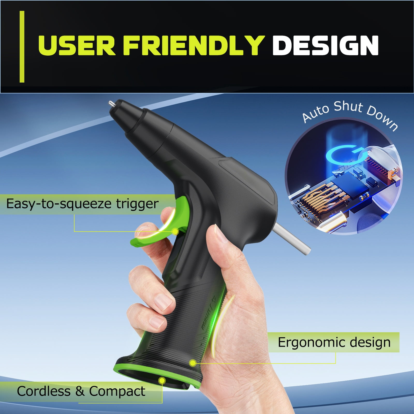 Cordless Hot Glue Gun with Carrying Case,12s Fast Preheating with 2Ah Built-in Battery,with 60pcs Premius Glue Sticks,Smart Power-Off,Suitable for DIY Craft