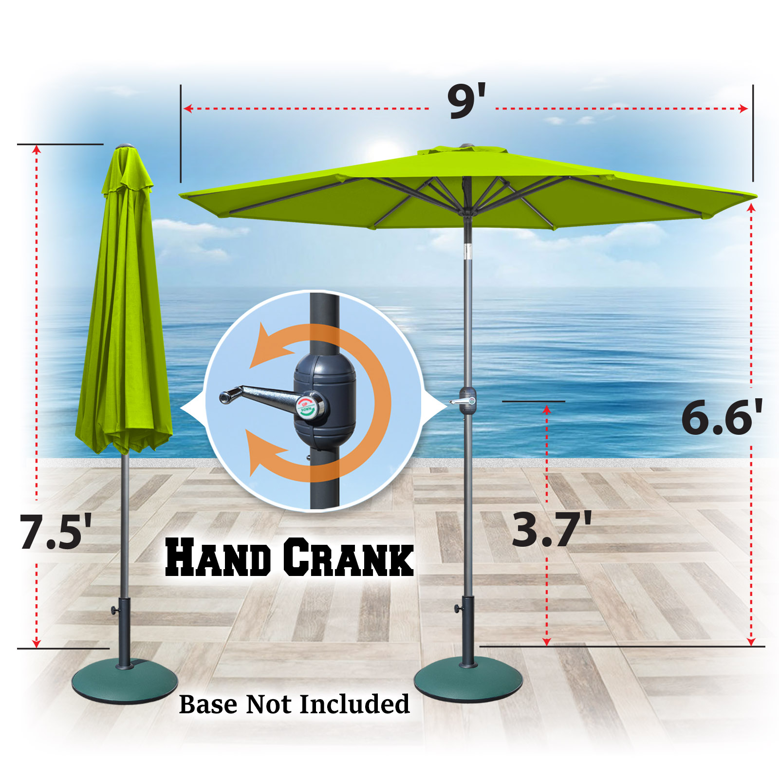 Sunrise 9' Outdoor Umbrella with 8 Ribs, Tilt, and Crank, Patio Garden Market Sunshade Umbrella (Lemon Green)