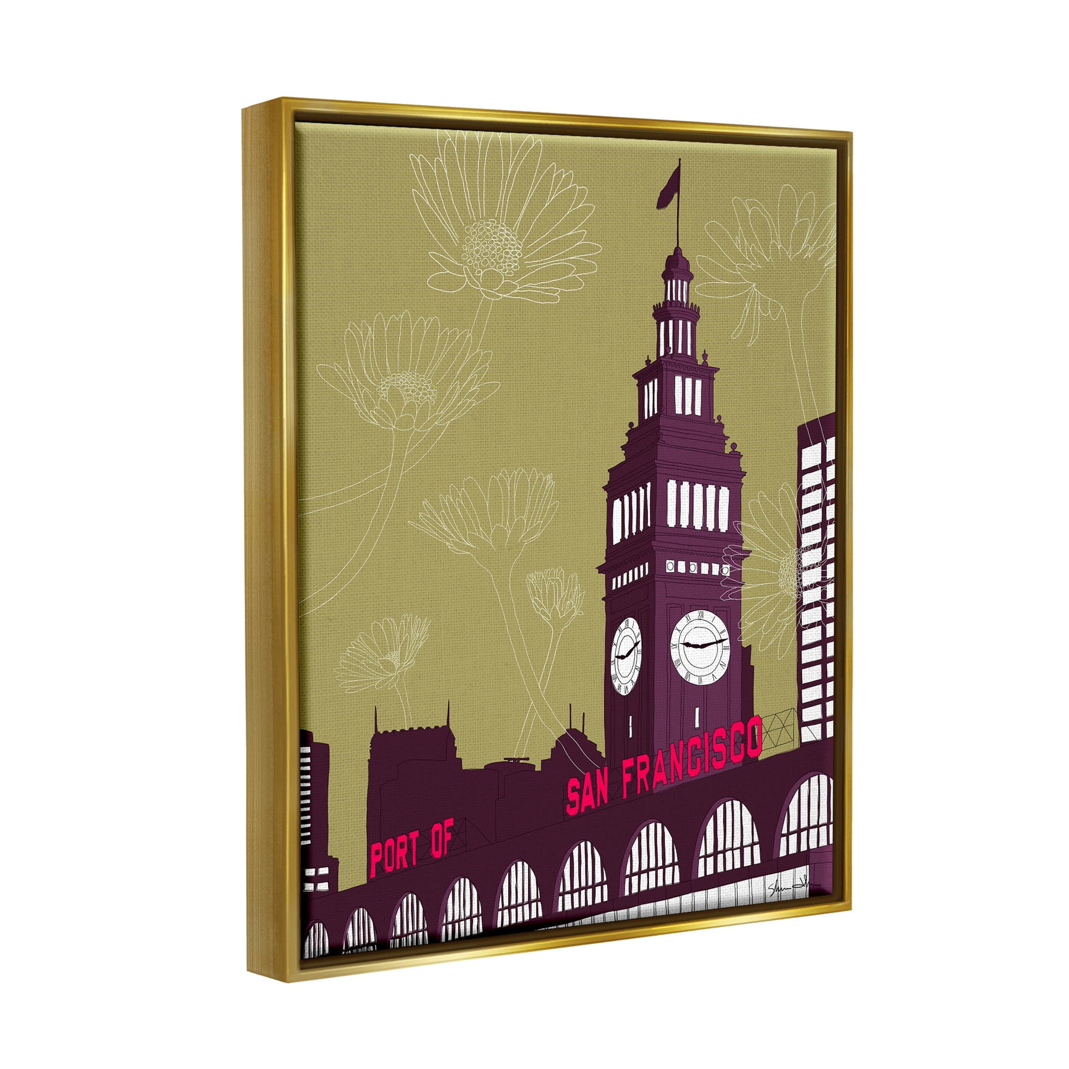 Stupell Industries Floral San Francisco City Graphic Art Metallic Gold Floating Framed Canvas Print Wall Art, Design by Shane Donahue