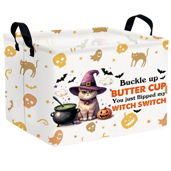 ASKETAM Cute Halloween Basket for Kids Trick or Treat Party Decor Storage Bin (Cat, Pumpkin, Bat)
