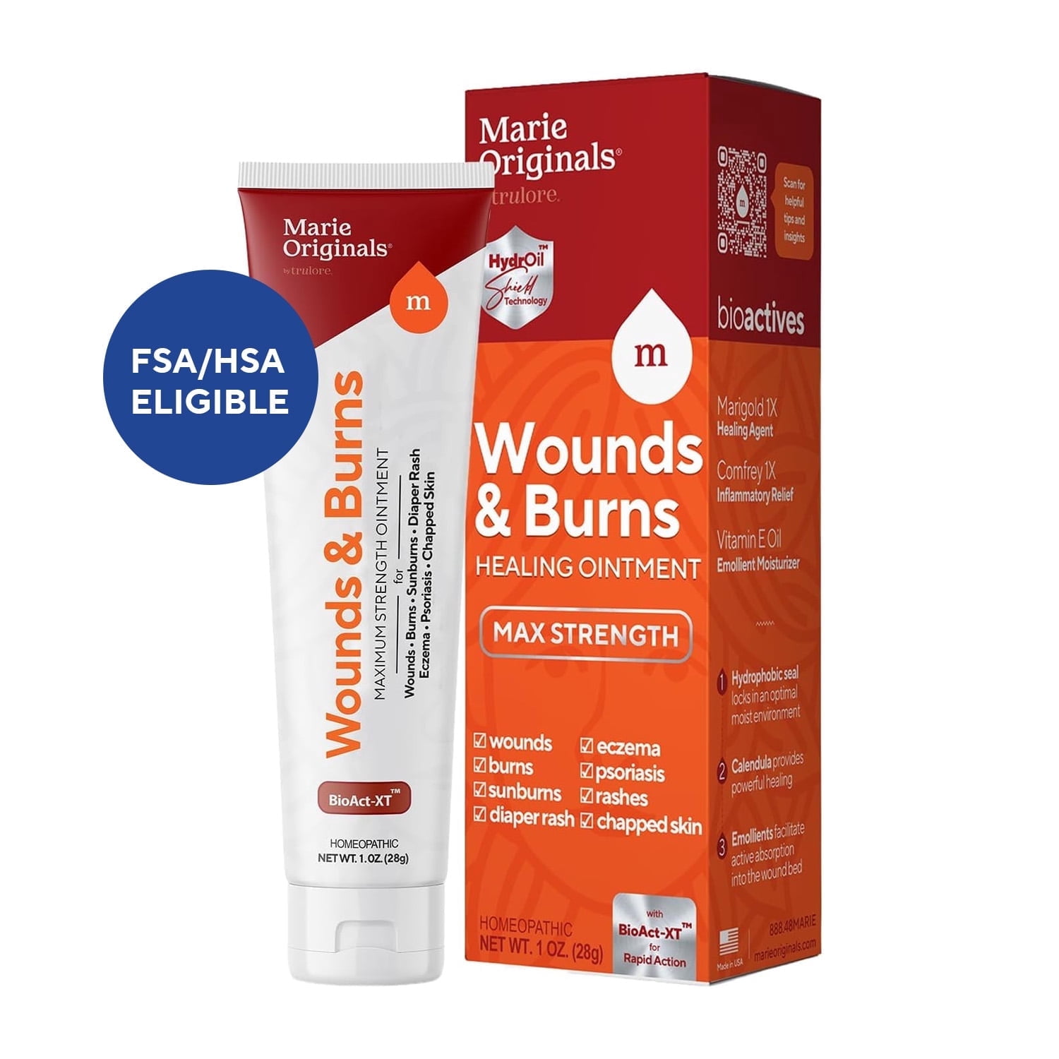 Marie Originals Wounds & Burns Skin Repair and Care Ointment – First Aid Healing Cream for Dry, Rough or Sensitive Skin - 1 oz