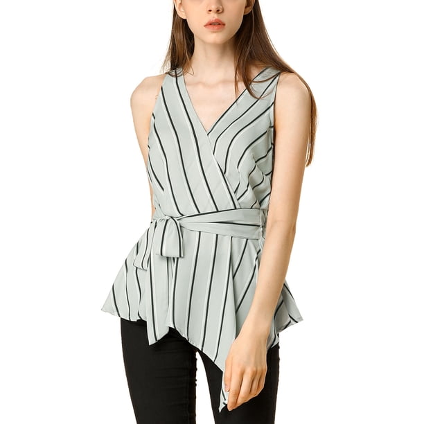 Top peplum envolvente con dobladillo asimétrico en la cintura con cuello en V sin mangas para mujerGris XS