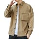 thumbnail image 1 of Camisas Oversize Hombre Abrigo de camisa de manga larga de rayas sólidas informales de para hombre (Khaki, L), 1 of 3