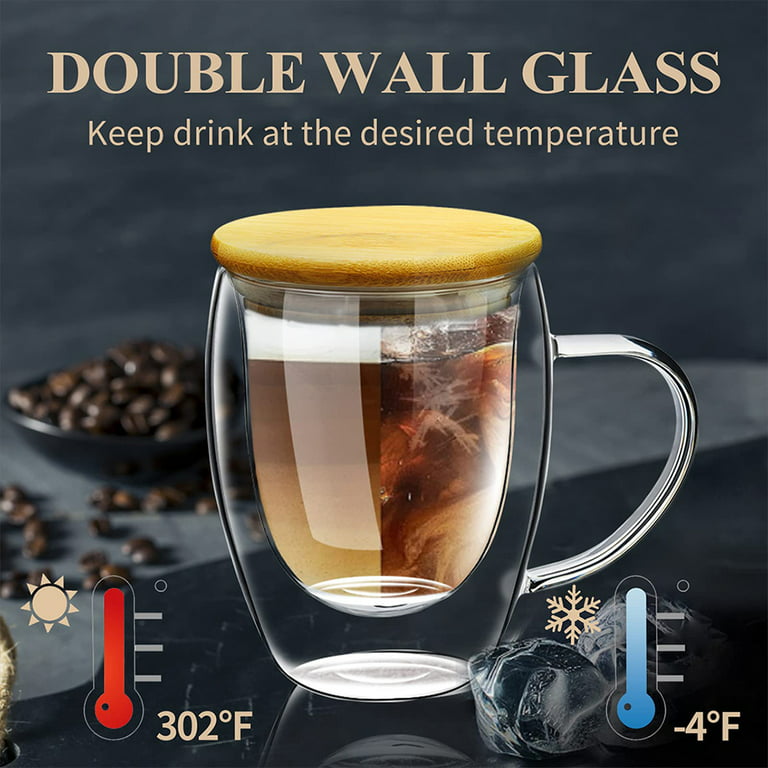  Glass Coffee Mugs 12 OZ - Set of 4, Double Wall