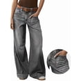 thumbnail image 2 of Womens Wide Straight Leg Mid Rise Baggy Pocket Denim Jeans Without Belt Gray S, 2 of 8