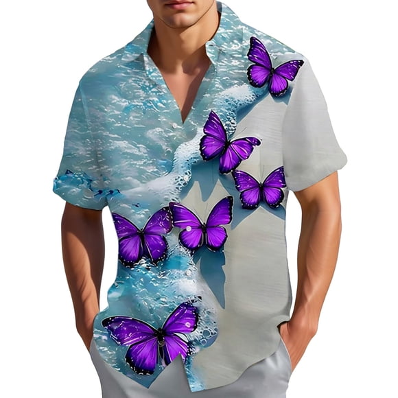 Men's Short Sleeve Tropical Print Shirt for Everyday Casual Comfort Breathable Button Down Summer Outdoors