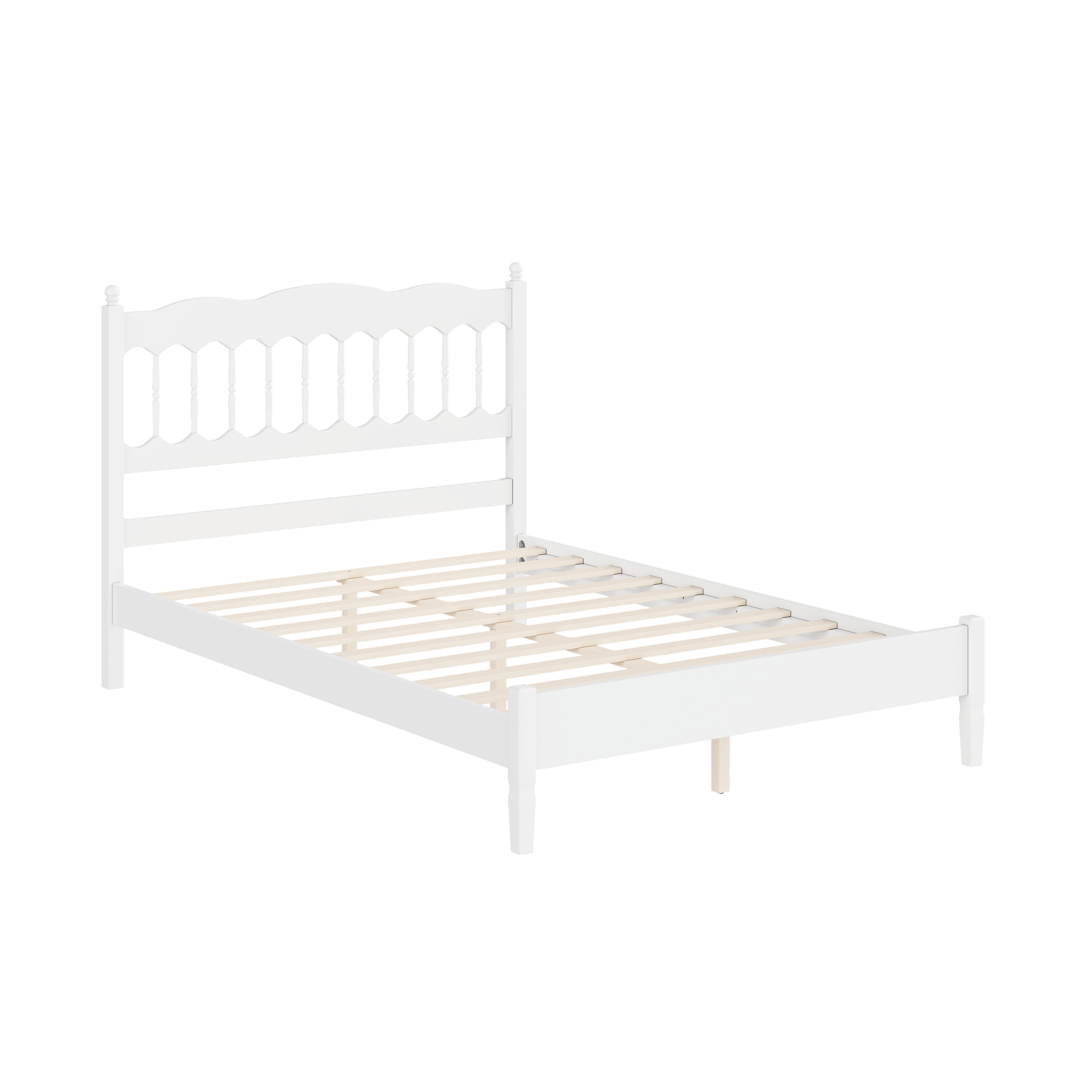 Mintazer Farmhouse Full Platform Bed with Spindle Headboard, Vintage Arched Slat Platform Bed Frame for Bedroom, No Box Spring Required, White