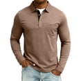 thumbnail image 4 of Men's Long Sleeve Polo Shirts Casual Button T-Shirts with Pocket Basic Lightweight Collared Golf Shirt Khaki 2XL, 4 of 5