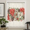 thumbnail image 4 of Christmas Poinsettia Semi Sheer Curtains Drapes for Living Room,Bedroom,French Doors Window 45 Inches Long,Xmas Botanical Floral Snowflakes Rod Pocket Chiffon Curtain Drapery Voile Draperies Panel, 4 of 6