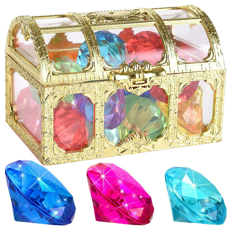 Kisangel 1 Set Treasure Chest Fake Gems Fake Jewels Gemstones for Kids  Small Gems Diving Gems Acrylic Gems Child Wood Jewelry Toy