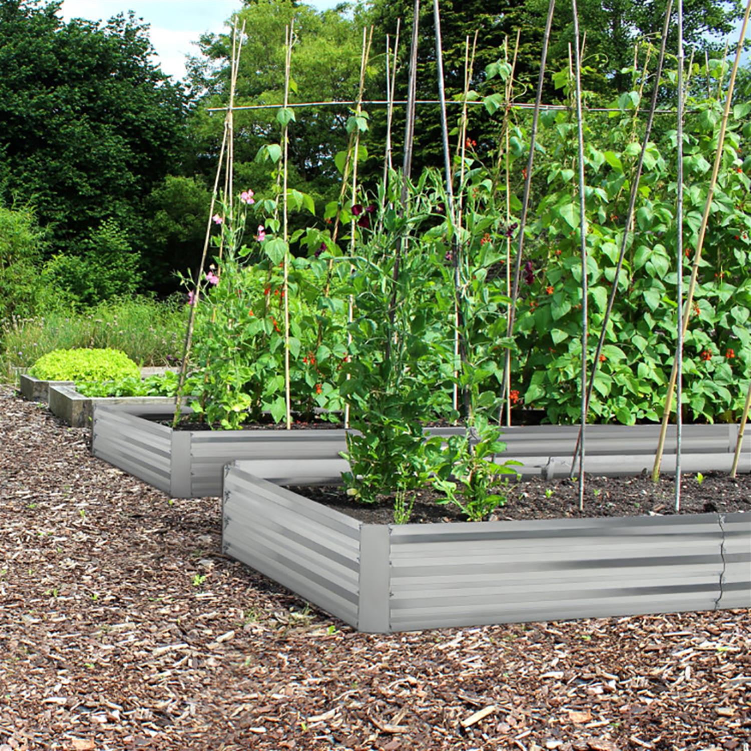 Spaco 8 x 4 Feet Galvanized Raised Garden Bed with Open-Ended Base, Elevated Planter Box Stand for Patio, Lawn, Yard, Balcony, Silver