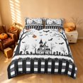thumbnail image 2 of Homewish Halloween Graveyard Castle Duvet Cover Queen, Tree Pumpkin Bat Queen Bedding, Black White, Black Reversible 3pcs, 1 Duvet Cover and 2 Pillowcases, 2 of 7