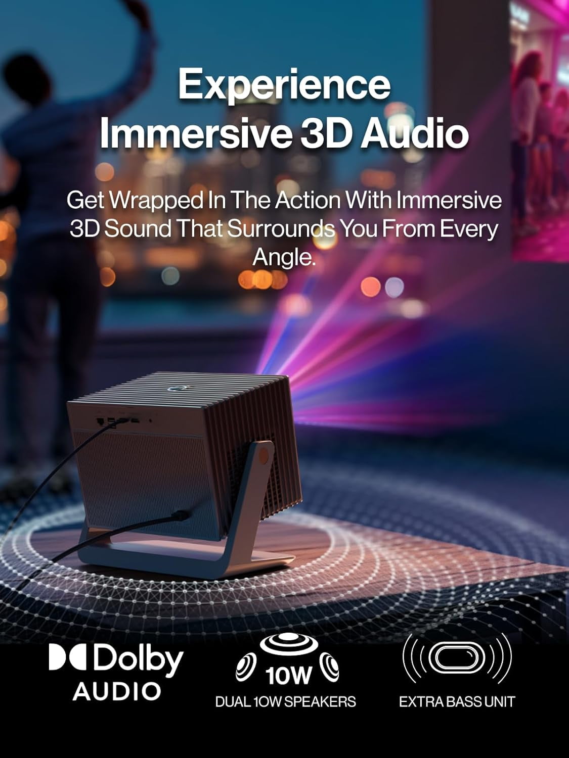 Bladecine Cube 600, 1080P Portable Projector with Wifi and Bluetooth, True ISO 600 ANSI Lumens, 360° Adjustable Gimbal Stand, Auto Keystone Video Projector, MAX 200''Display