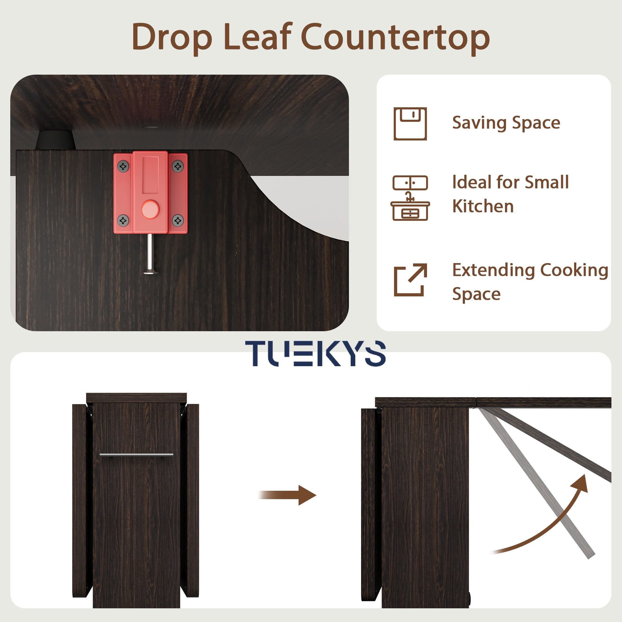 Tuekys Folding Dining Table Drop Leaf Kitchen Table with 2 Storage Racks-Perfect for Small Spaces Multifunction Space Saving Table Extension Dinner Table Kitchen Office Desk Black(with Handle)