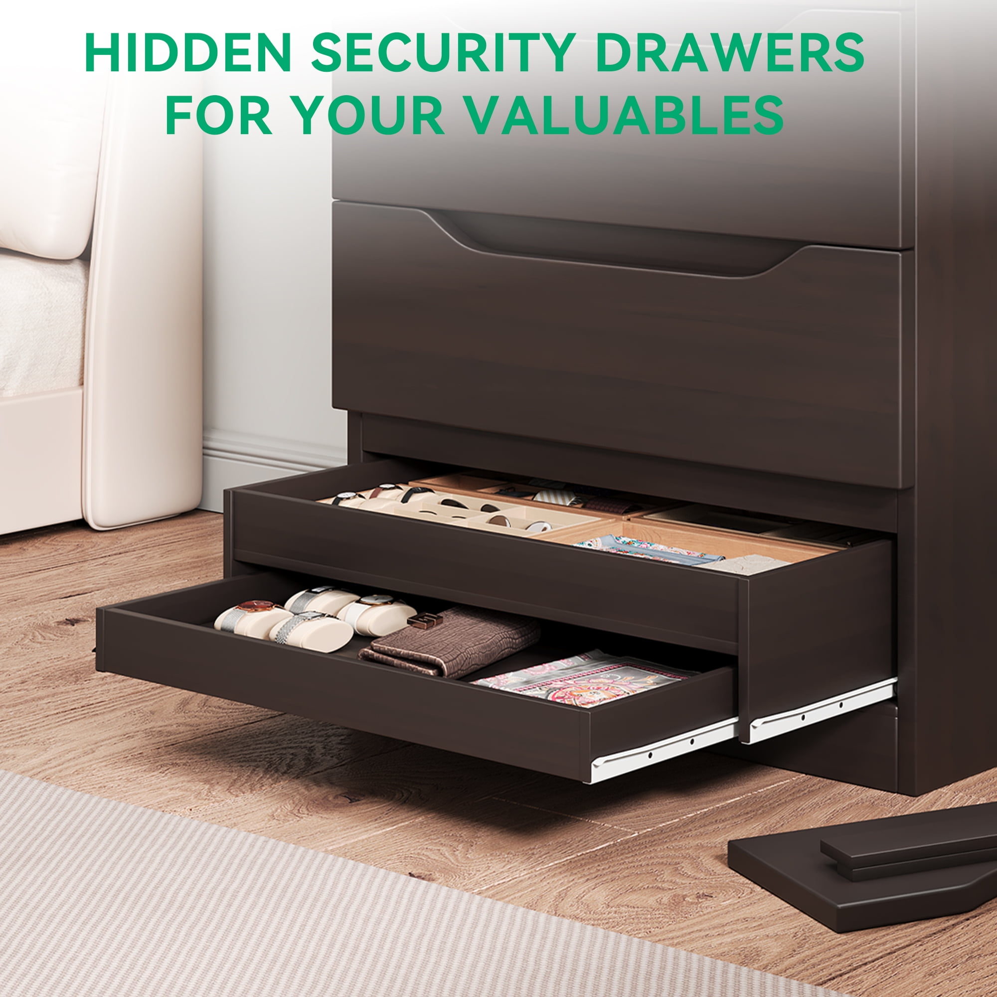 Vipuse Brown Tall 5 Drawer Dresser for Bedroom with Hidden Storage Design, Large Modern Closet Dressers & Chests of Drawers with Cut-Out Handles, 27.6" L*15.8" W*45.3" H for Bedroom,,Brown