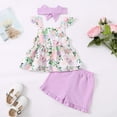 thumbnail image 3 of Kucnuzki Infant Baby Girls Summer Outfits 18-24 Months Halter Sleeveless Top Bow Floral Butterfly Print Tank Top Solid Color Shorts Sets with Headband 3pcs Purple, 3 of 8