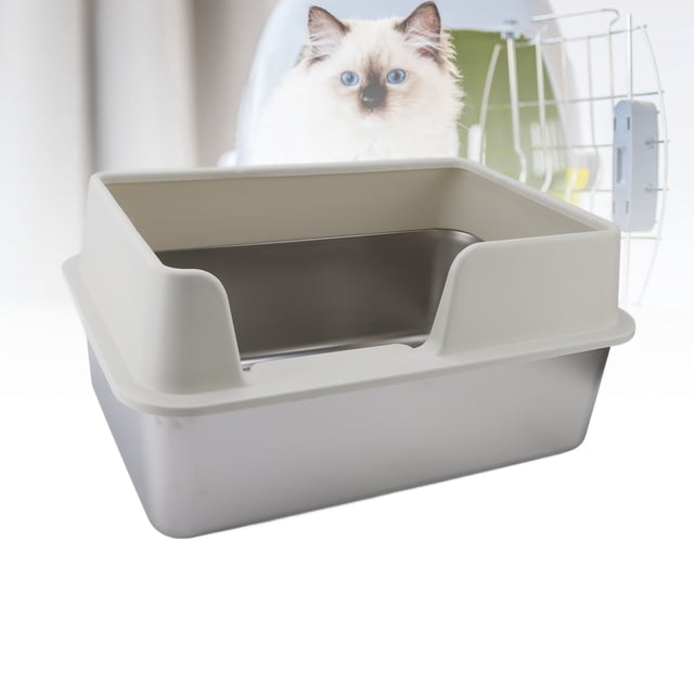 BANDEJA DE PARA GATOS DE ACERO INOXIDABLE CON PAREDES Atas, Fácil de Limpiar E INODORO, Tapa Versátil, Segura y Desmontable Para Mayor Privacidad