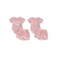 thumbnail image 2 of BemeyourBBs Newborn Baby Girls Daddy's Girl Outfits Summer Clothes Waffle Knit Letter Embroidery Short Sleeve Romper and Elastic Waist Shorts Set, 2 of 9