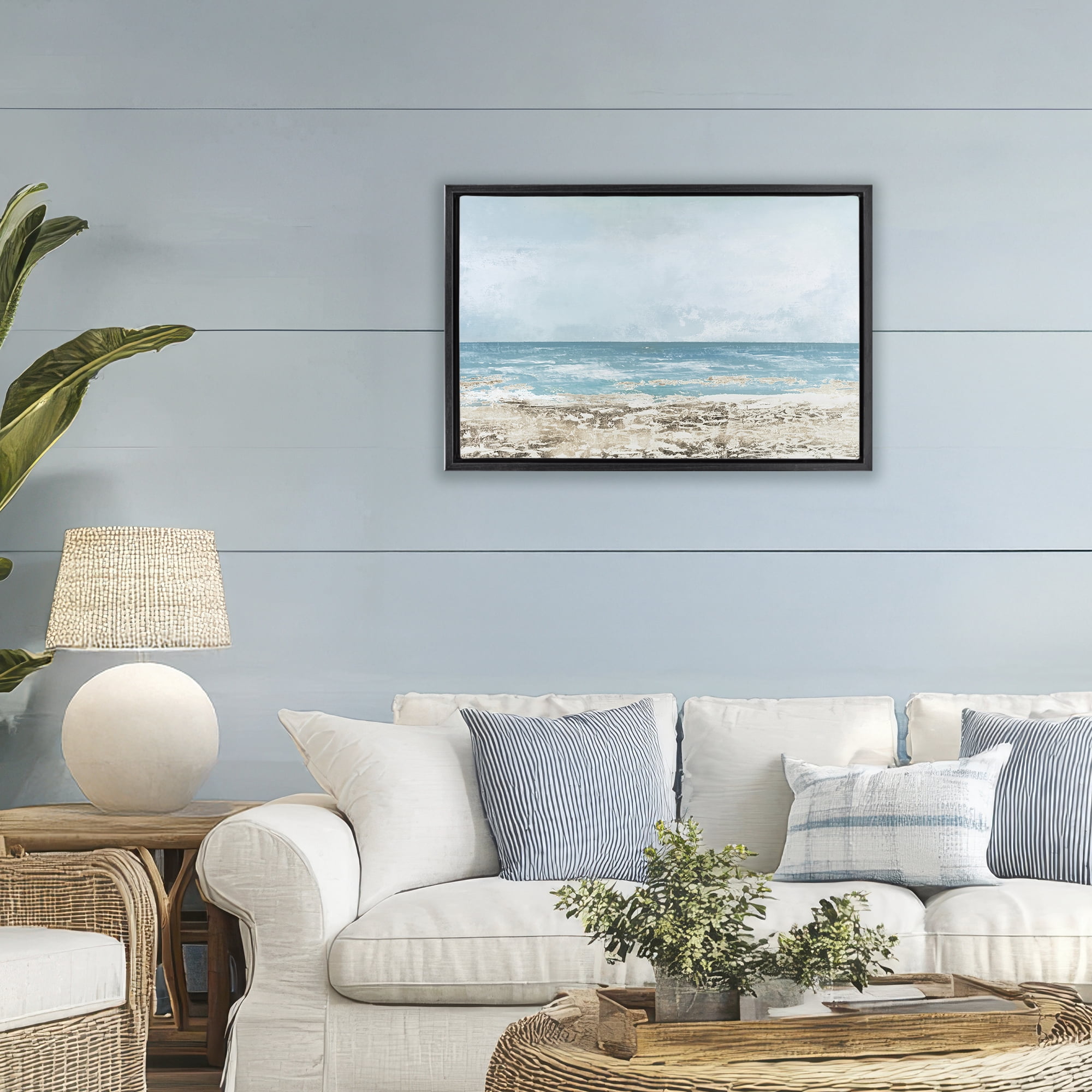 Stupell Industries Peaceful Mood Coastal Scene Black Framed Floater Canvas Wall Art, design by Lorenzo Collective