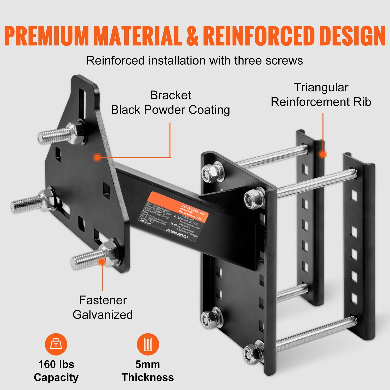 SKYSHALO Tire Bracket Mount Carrier for 4,5,6 & 8 Hub Hole Trailer Spare Tire Carrier