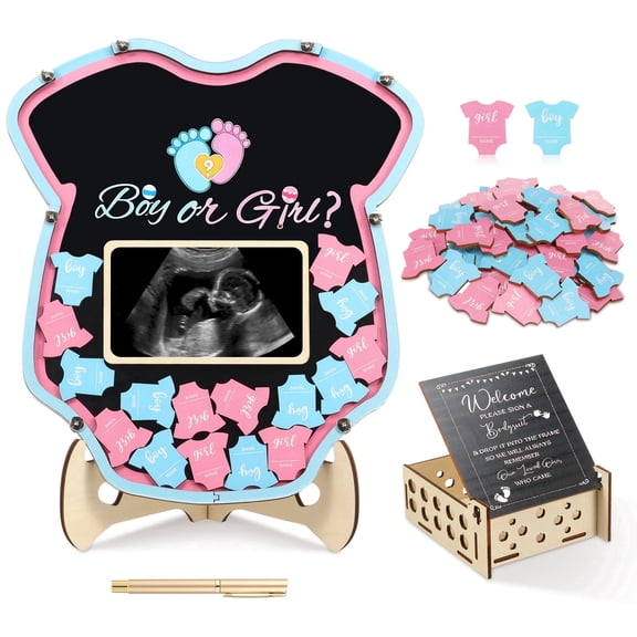 Baby Gender Reveal Ideas Board Wood Voting Gender Reveal Games Decoration with Stand Fun Games and Photo Prop for Expecting Parents and Celebrations