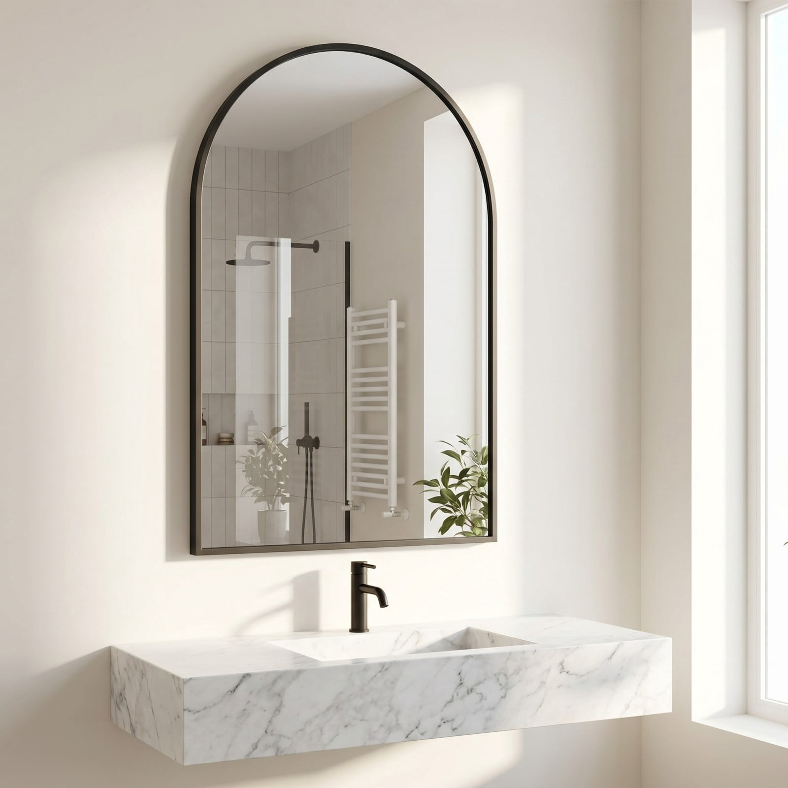 SHATTERVIEW 22"x30" Arched Bathroom Mirror Vanity Wall Mounted Mirror, Black