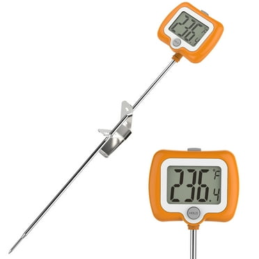 KT THERMO Digital Candy Thermometer, LCD Instant Read Food Meat Thermometer with 10" Probe and Pot Clip（Orange）