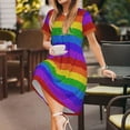 thumbnail image 3 of Horeoi Colorful Glitter Rainbow Print Women's Short Sleeve Dress Breathable Polyester-Spandex All-Over Print A-Line Side Pockets Elastic Waist, 3 of 6