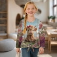 thumbnail image 4 of Xixirimido Highland Cow Colorful Floral Pattern Girls Casual T-Shirt Crew Neck Tunic Tops Long Sleeve Loose Fit Soft Blouse Tie-hem Tees for Fall Winter, Size 11-12, 4 of 7