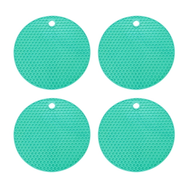Uxcell Salvamanteles para Platos Calientes de 6 Pulgadas, 4 Pcs Almohadillas de Silicona Resistentes al Calor, Alfombrillas Redondas de Silicona Antideslizantes para Encimeras de Cocina, Verde Oscuro