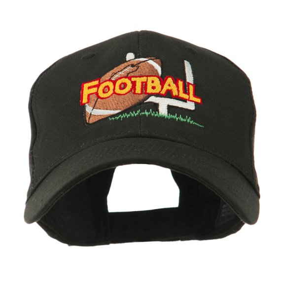 Football Field Goal Post and Ball Embroidered Cap - Black OSFM