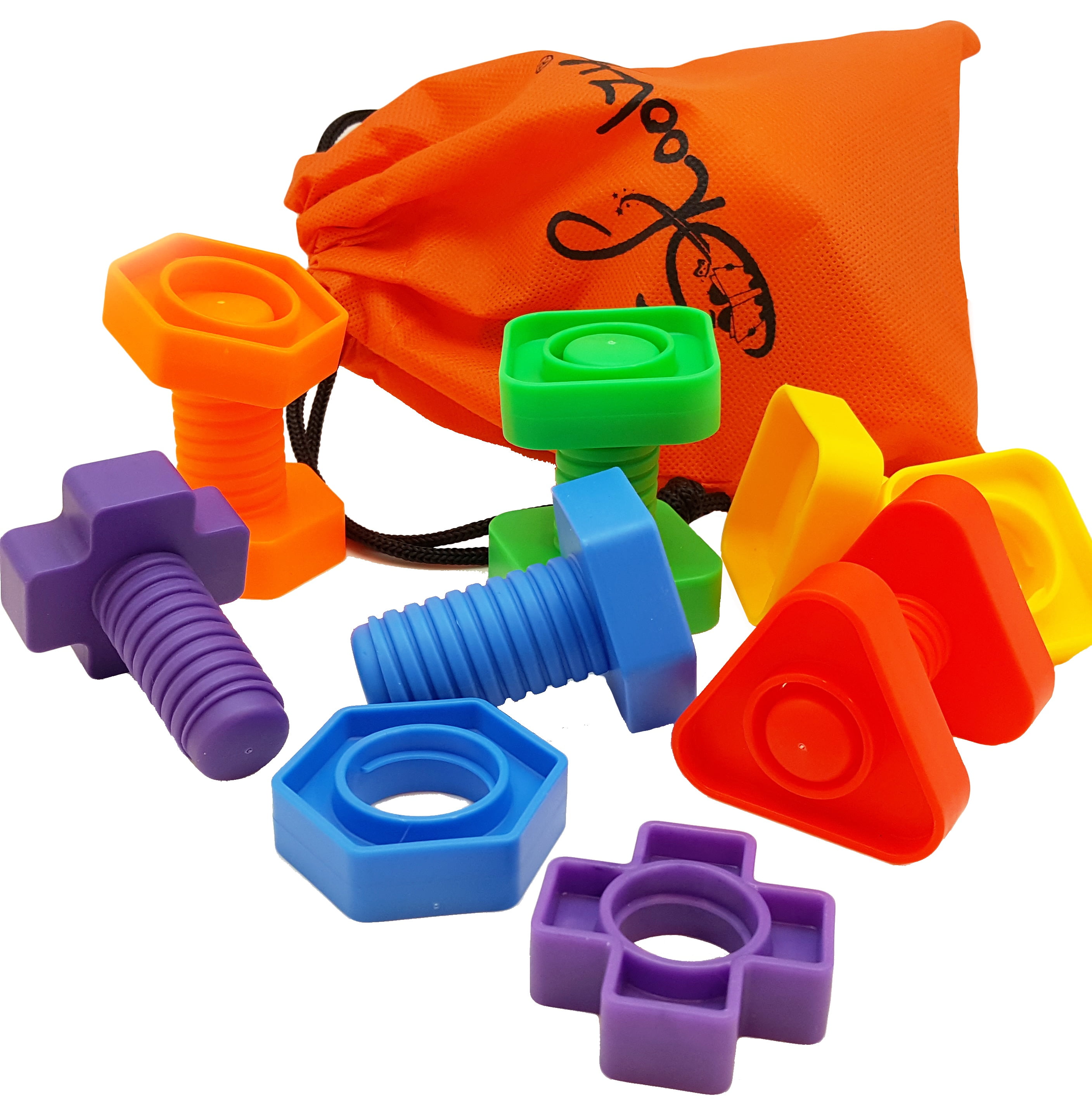Jumbo Nuts and Bolts Set with Toy Storage and BookMontessori Toddler Rainbow 