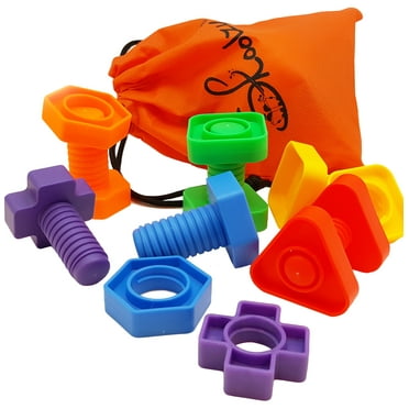 Jumbo Nuts and Bolts Toddler Toys by Skoolzy - Montessori Toys for 1 2 3 Year Old Boys and Girls. Fine Motor Skills Occupational Therapy Educational Toys.