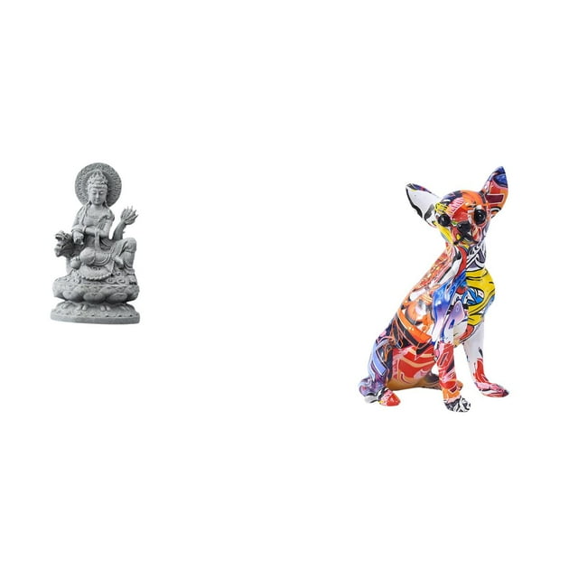 Figura De Buda Guan Yin, Escultura De Perro Multicolor, Artesanía Feng Shui, Adorno Animal Coleccionable Para Mesa De Pasillo Interior.