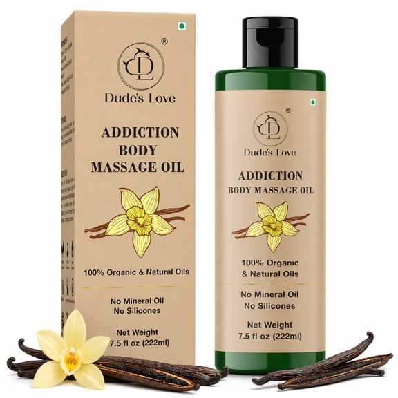 Addiction - Body Massage Oil – 100% Organic & Natural Oils | No Mineral Oil, No Silicones | 222ml (7.5 fl oz)