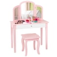 thumbnail image 1 of Gymax Vanity Princess Make Up Dressing Table W/ Tri-folding Mirror & Chair Pink, 1 of 10