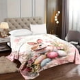 thumbnail image 5 of 1pc Easter Bunny Floral Eggs Print Flannel Blanket - Soft Warm Quilted Throw for Home Decor, Camping, Travel - Pastel Spring Design Holiday Gift for Family Friends, 5 of 9