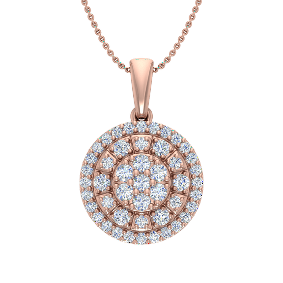1/2 Carat Diamond Cluster Pendant Necklace in 10K Rose Gold (Silver Cable Chain)