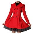 thumbnail image 2 of Women's Flared Double-Breasted Trench Coat - Long Lapel Peacoat Outerwear, Red, XL, 2 of 3