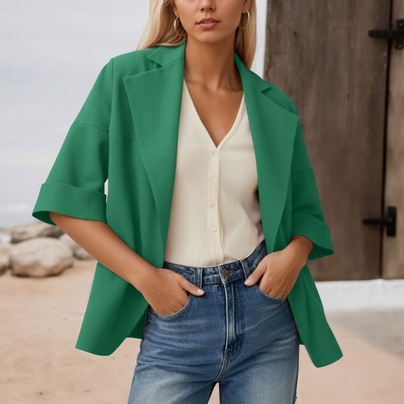 ZHOGXU Women's Coat Long Sleeve Lapel Open Front Solid Color Comfortable Loose Fit Jacket For Casual Daily Wear Gn1 S