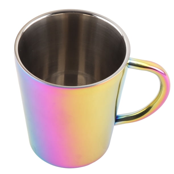 Taza de agua de doble capa de 300 ml con asa, de acero inoxidable, con aislamiento para café, para el hogar, colorida