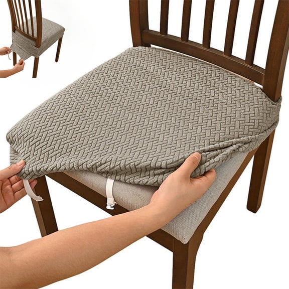 Dining Chair Seat Covers Set of 2, Stretch Jacquard Chair Slipcover with Ties, Anti-Dust Stretch Fit Removable Washable Chair Seat Slipcovers Protector,Dining Chair Slipcovers for Home,Banquet