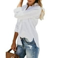 Ybenlow Womens Button Down V Neck Shirts Roll Up Cuffed Sleeve Casual Tops With Pockets 8520