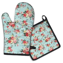 Pioneer Flower Floral Print Pattern Kitchen Oven Mitt and Pot Holder Sets 2 Pcs for Baking, Cooking and Grilling, Heat Resistant Up To 392 °F