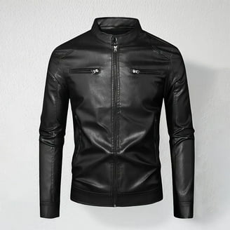 WULFUL Men's Stand Collar Leather Jacket Motorcycle Faux Leather