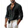 thumbnail image 6 of BiZtdJrK Mens Casual Cotton Linen Shirts Long Sleeve Button Down Shirt Turndown Collar Regular Fit Lightweight Solid Color Tops Black XXL, 6 of 9