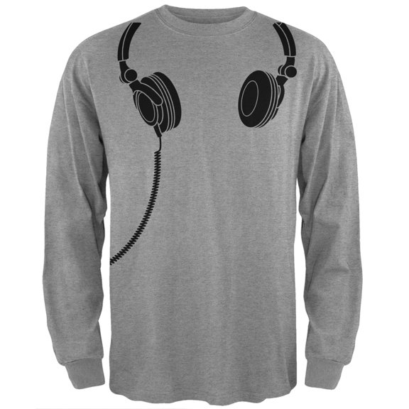 Headphones Grey Adult Long Sleeve T-Shirt - Medium
