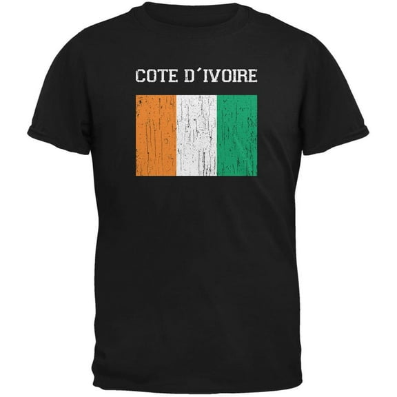 World Cup Distressed Flag Cote D'Ivoire Black Adult T-Shirt - Small