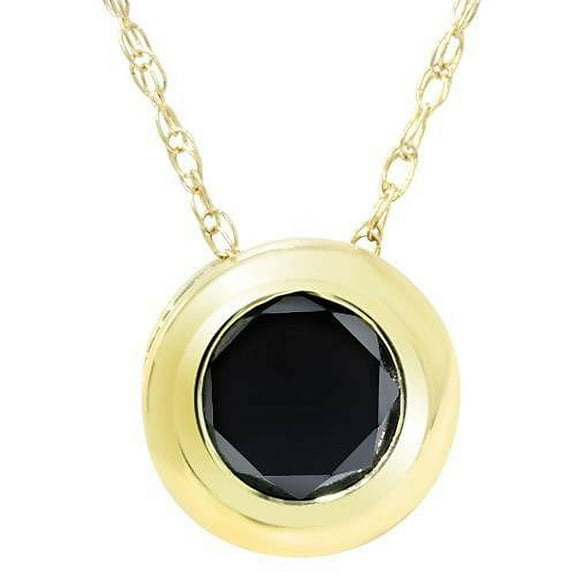 Pompeii 1.10CT Black Bezel Solitaire Diamond Pendant 14K Yellow Gold (Black,AAA)