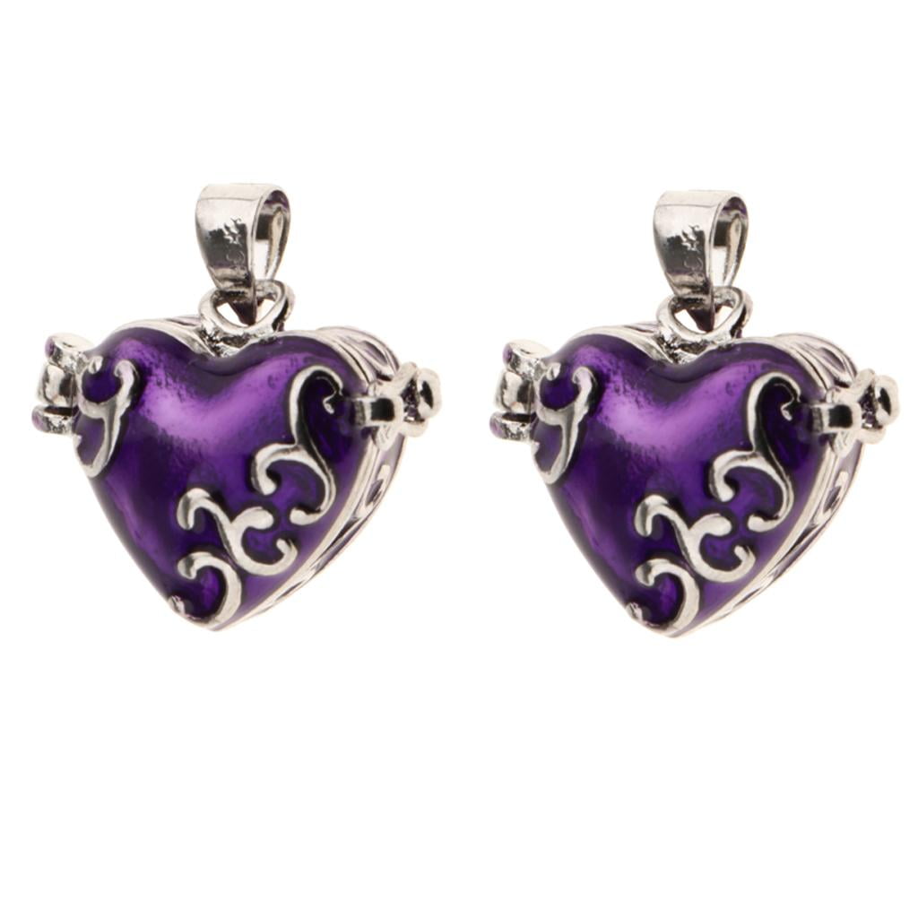 FVDPWYE 2Pcs Enamel Flower Vintage Love Heart Mimi Box Openable Cremation Keepsake Urn Memorial Pendant Jewelry - Purple